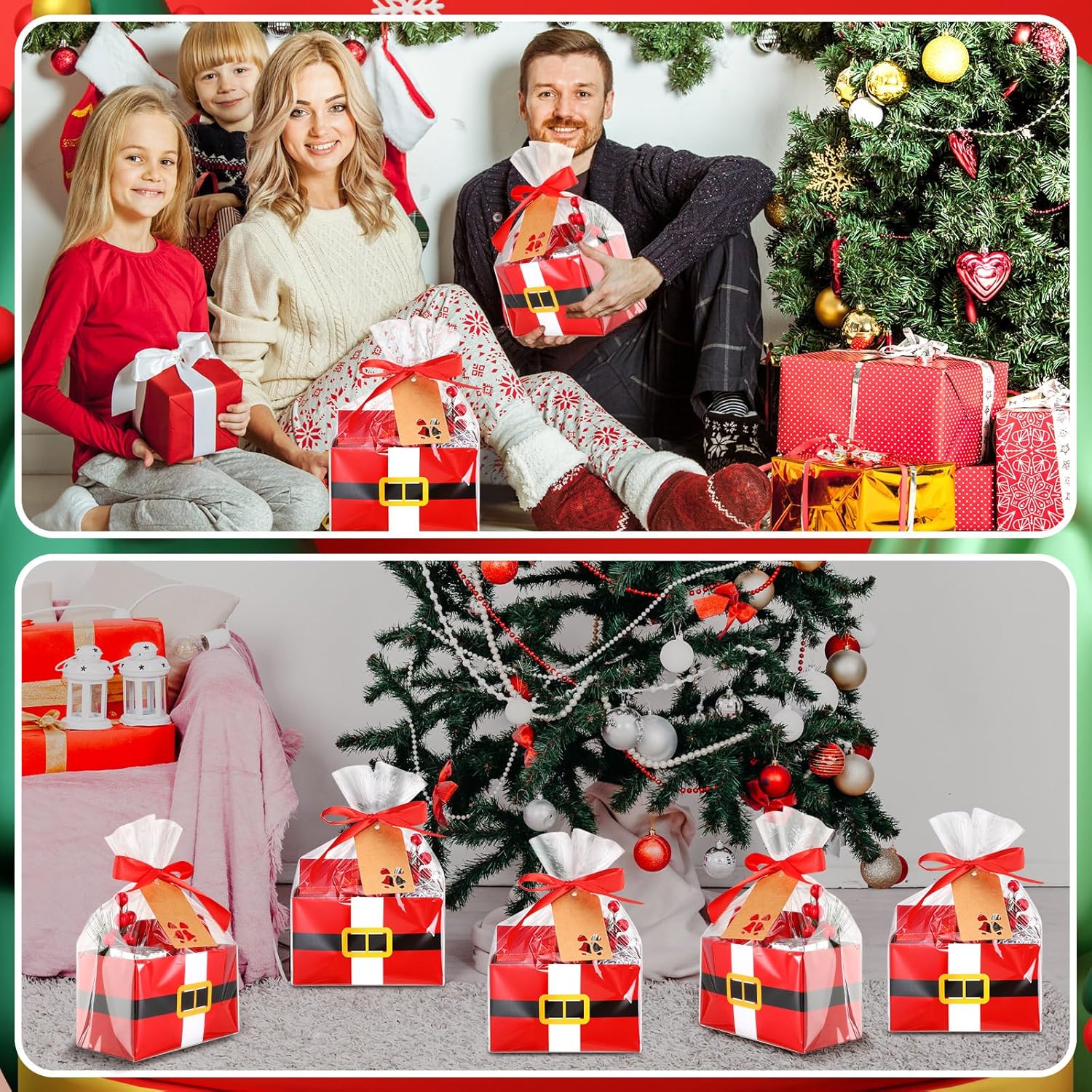 Fuutreo 30 cestas vacías de regalo de Papá Noel con cesta de celofán, bolsas de cintas, etiquetas de regalo de Navidad, cesta de regalo vacía a