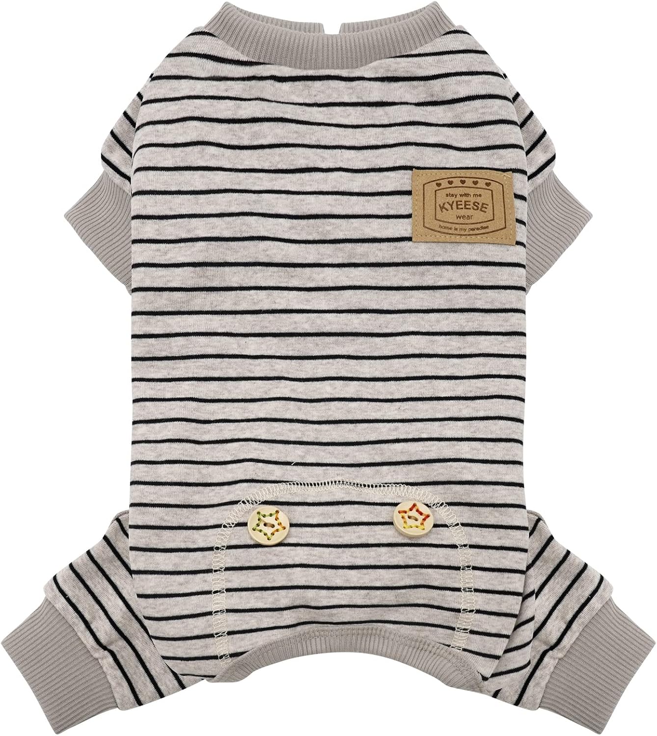 KYEESE Pijama para perros pequeños, elástico de 4 patas, enterizo de perro a rayas, para cubrir el cabello, marrón marfil, L