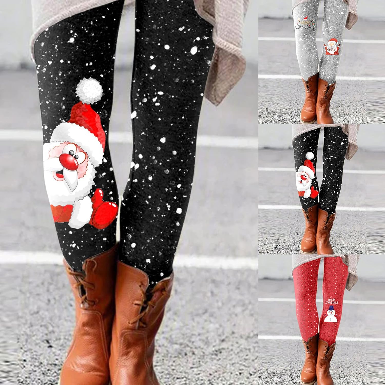 sdbrld Leggings de Navidad para mujer, diseño de Papá Noel, diseño novedoso, elásticos, con control de abdomen, cintura alta, mallas de yoga