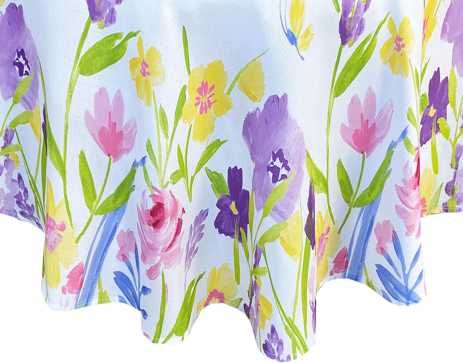 Newbridge Mantel redondo de tela, 70 pulgadas, pétalos florecientes con flores de Pascua, fácil cuidado, resistente a las manchas, color pastel