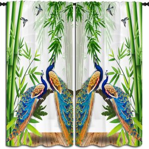 Hermosas cortinas opacas con bolsillo para barra de pavo real para dormitorio de niños y niñas, 3D, elegantes, animales, naturaleza, bosque de Hermosas cortinas opacas con bolsillo para barra de pavo real para dormitorio de niños y niñas, 3D, elegantes, animales, naturaleza, bosque de