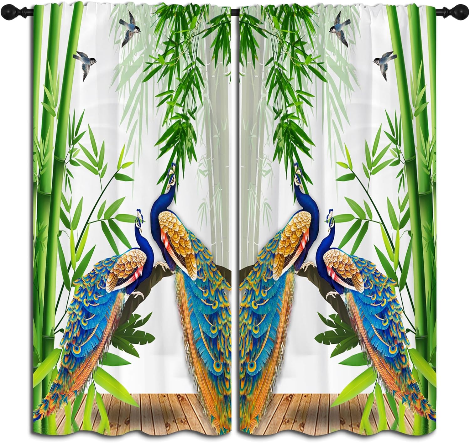 Hermosas cortinas opacas con bolsillo para barra de pavo real para dormitorio de niños y niñas, 3D, elegantes, animales, naturaleza, bosque de