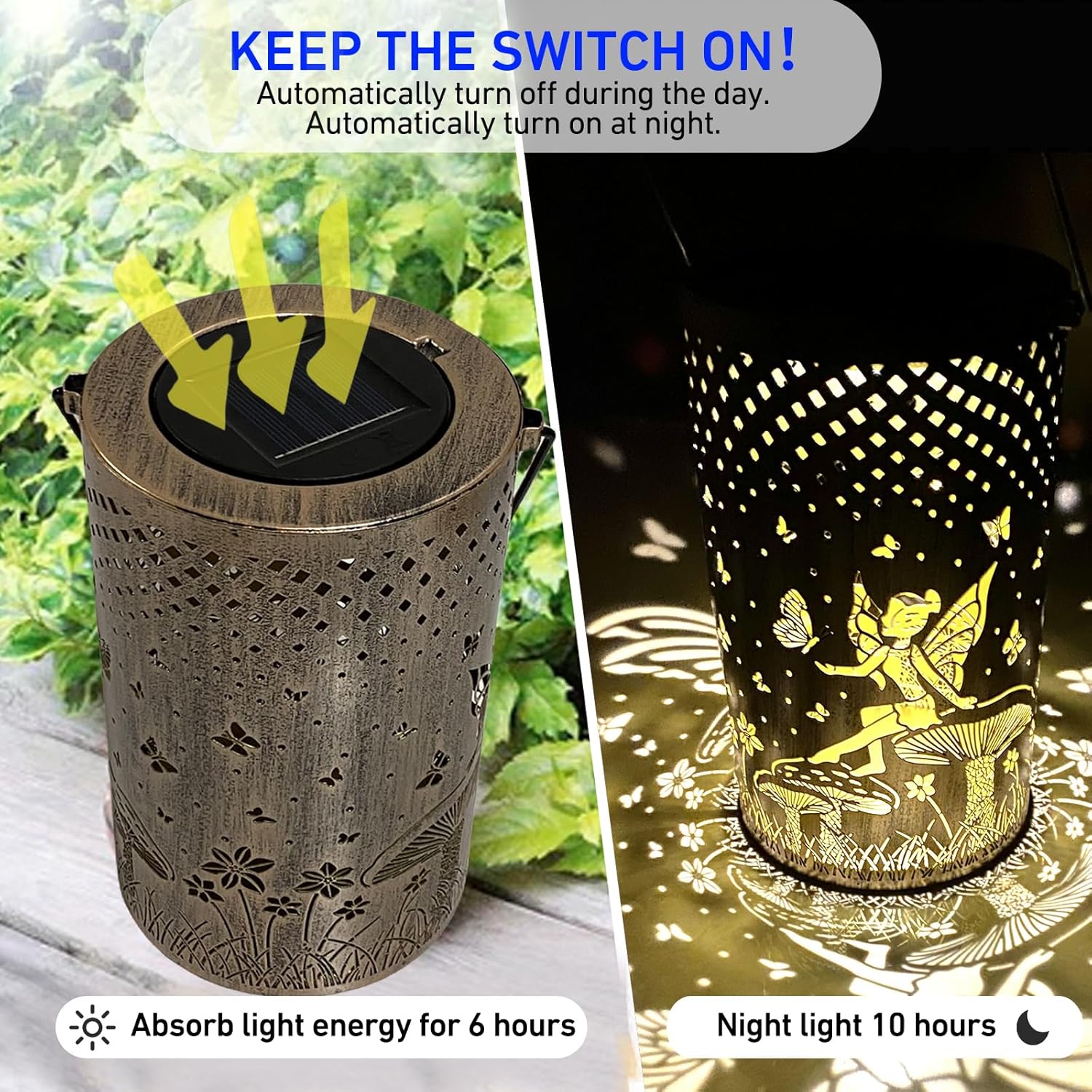 Farol solar de mariposa para colgar al aire libre de hadas con energía solar, faroles de metal impermeables decorativos para mesa de patio, jardín,