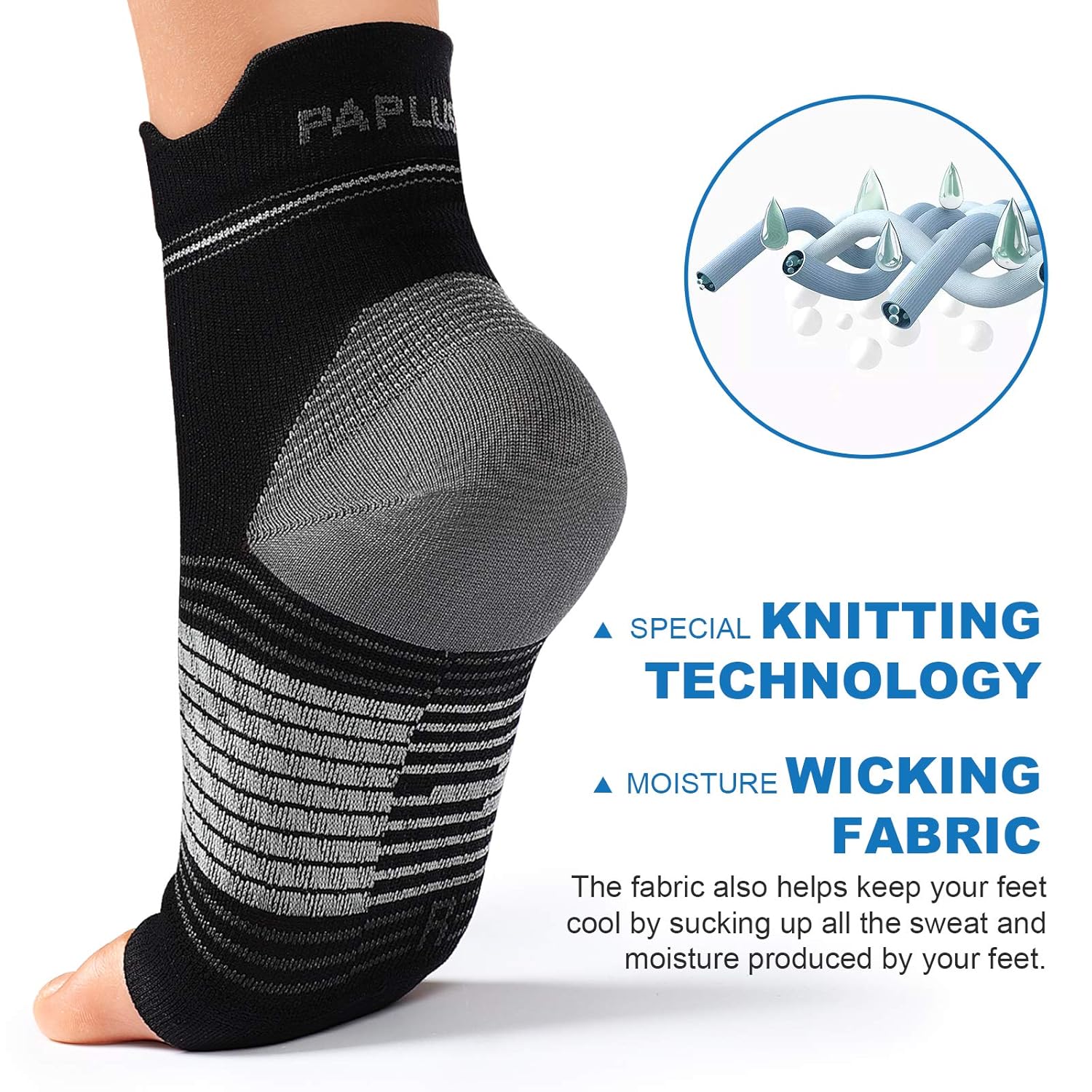 Calcetines para fascitis plantar (6 pares) para hombres y mujeres, mangas de compresión para pies con soporte de arco y tobillo (negro, pequeño)