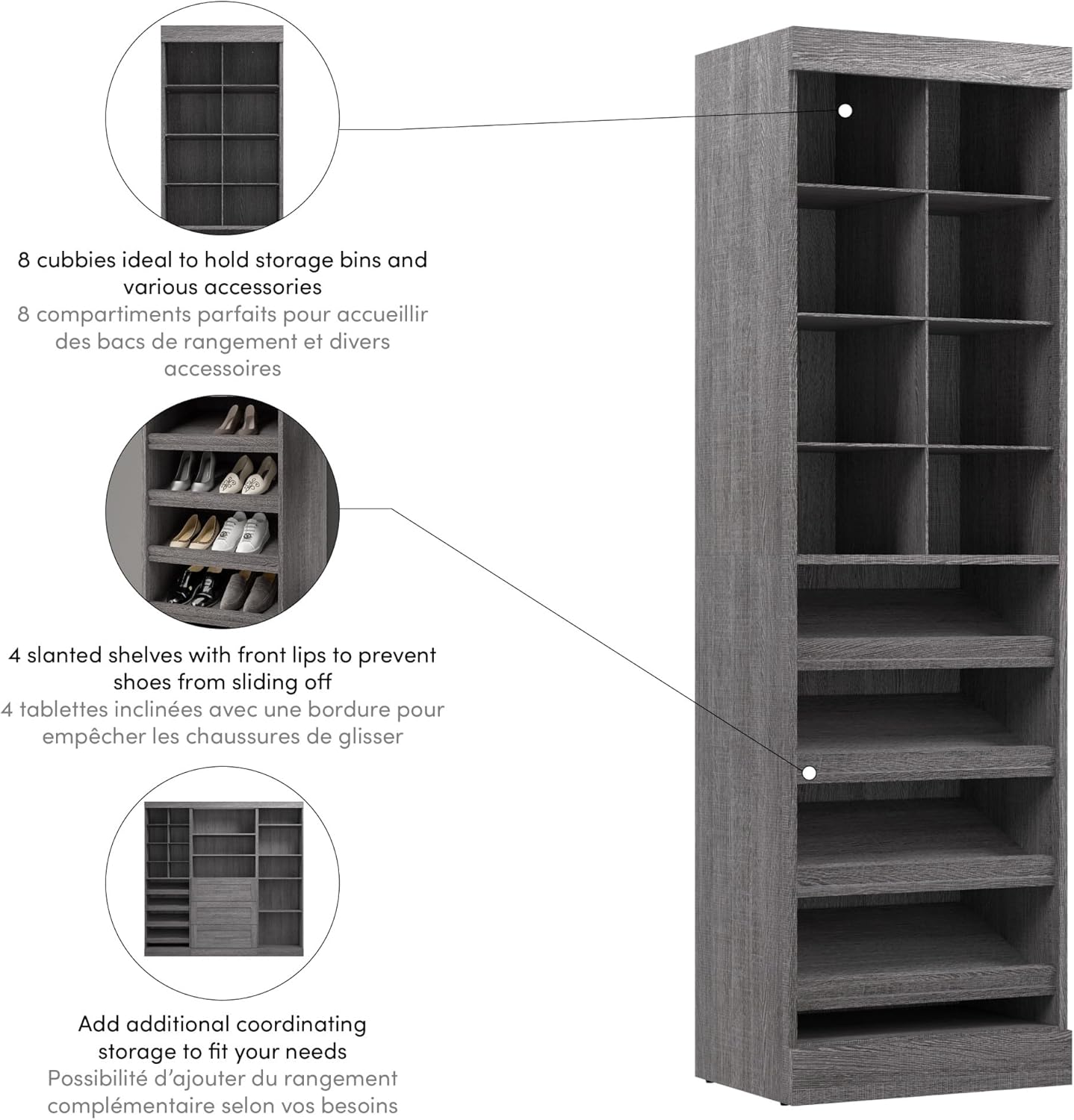 Bestar Pur Closet Organizador de zapatos, 25 W, color gris ladrido