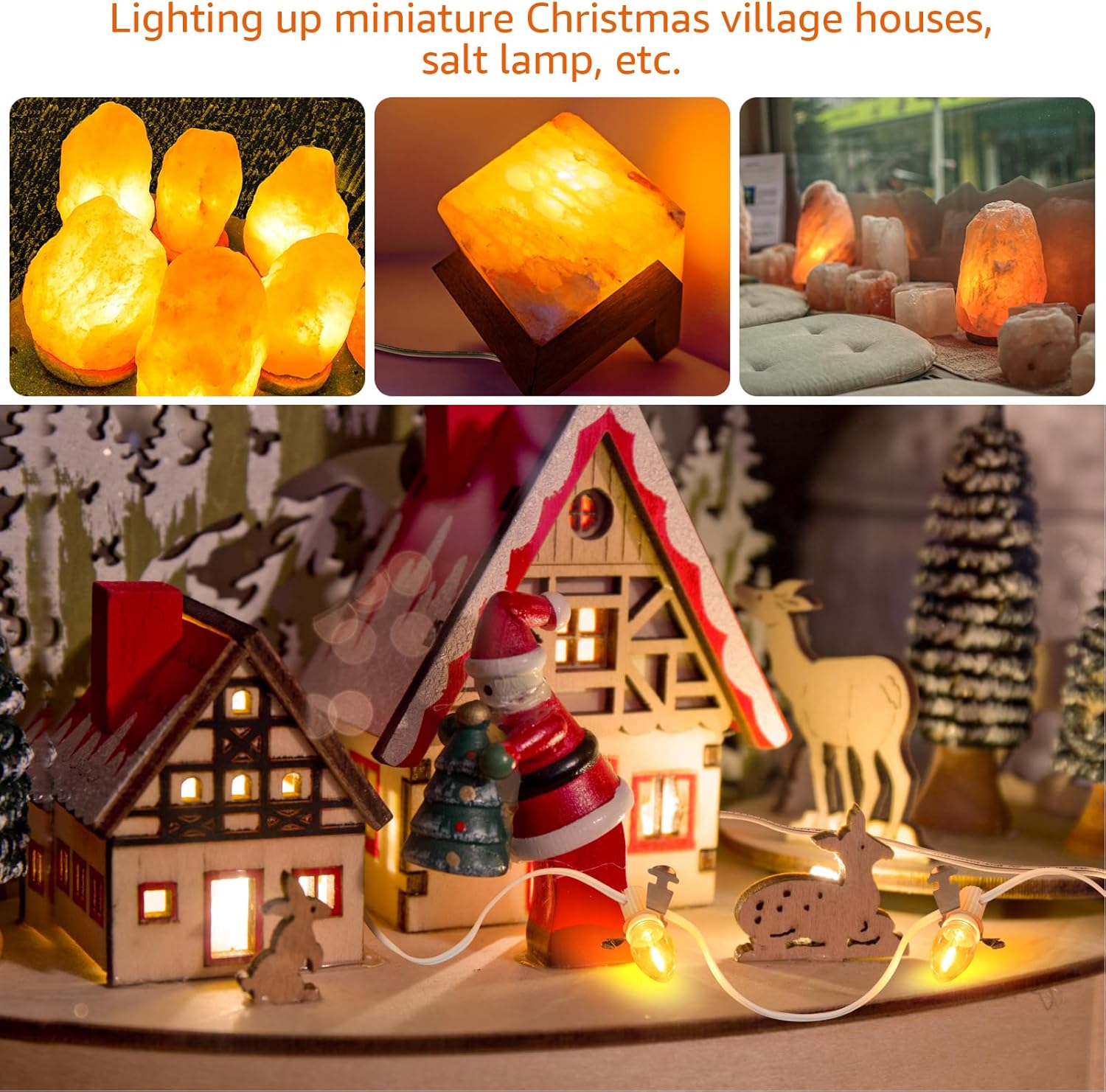 Luces de pueblo de Navidad con 10 bombillas LED de color blanco cálido, decoración para casas de pueblo de Navidad, cable de luz C7