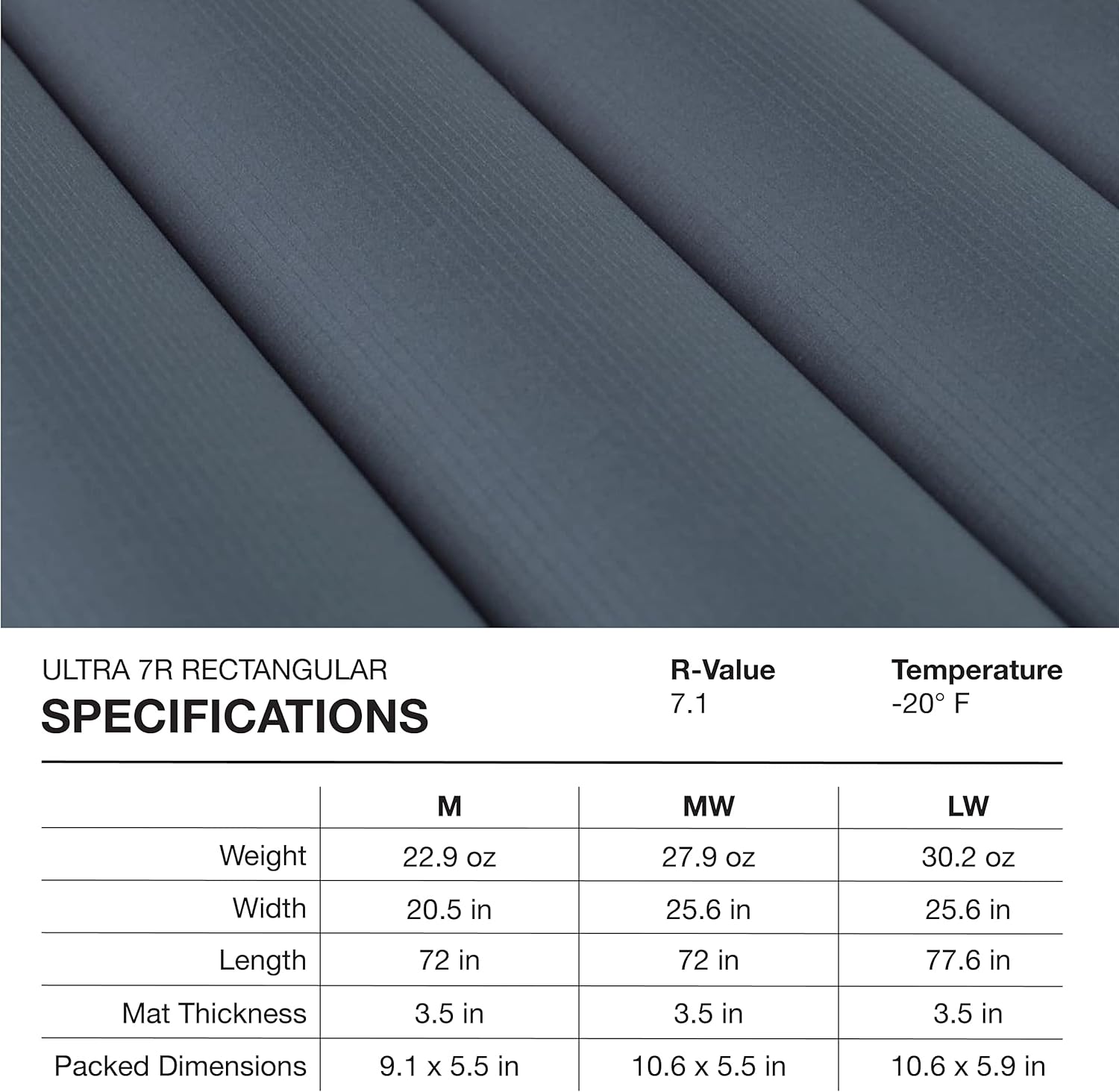 Exped Ultra 7R – Alfombrilla ligera para mochilero, plegable y cómoda, almohadilla para dormir de -20 grados para 4 estaciones, carbón, mediano ancho