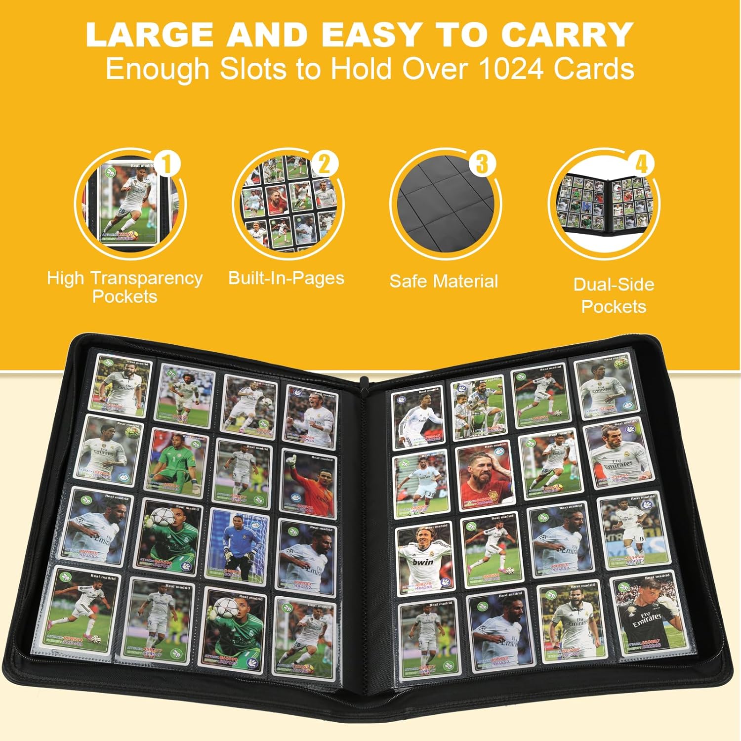 Carpeta de tarjetas coleccionables de 16 bolsillos, carpeta de tarjetas con cubierta de poliuretano para más de 1000 tarjetas, carpetas de alta