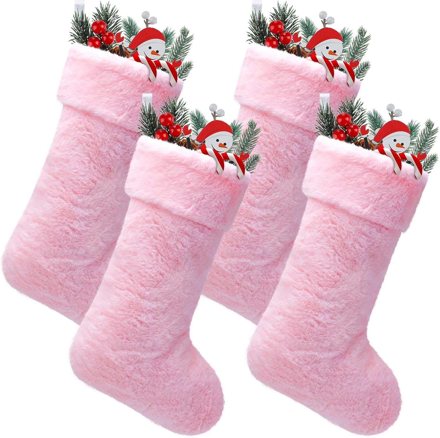 JOVITEC Medias de Navidad de piel sintética de 20 pulgadas, calcetín de nieve para colgar en la chimenea para decoración de vacaciones (rosa, 4