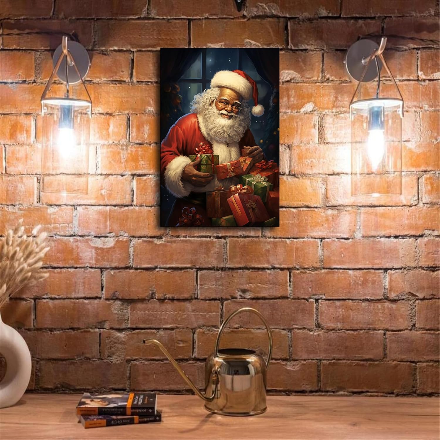 VesFy Póster de Papá Noel afroamericano de dibujos animados, pintura decorativa, regalo de vacaciones, imagen HD, estética moderna, mural, arte de