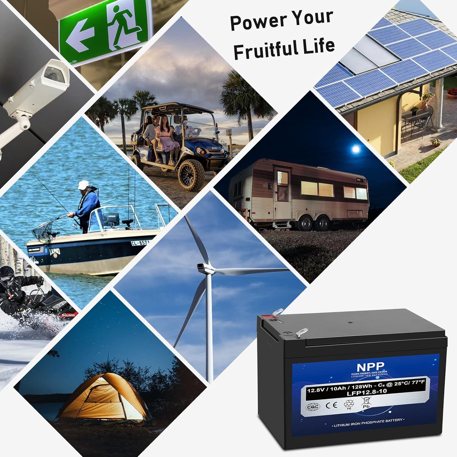 NPP LiFePO4 – Batería de ciclo profundo LiFePO4 de 12.8 V 10 Ah, batería de fosfato de hierro de litio BMS integrada con 4500-8000 ciclos de