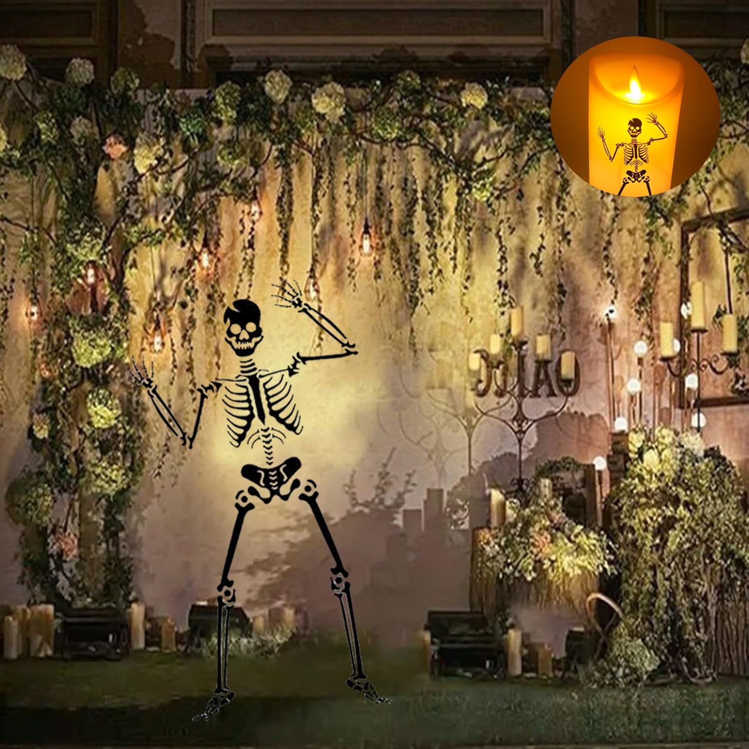 Encanto – Vela milagrosa de plástico LED mágica sin llama con llama móvil, 12 modos de vela sin humo (con control remoto de calavera milagrosa)