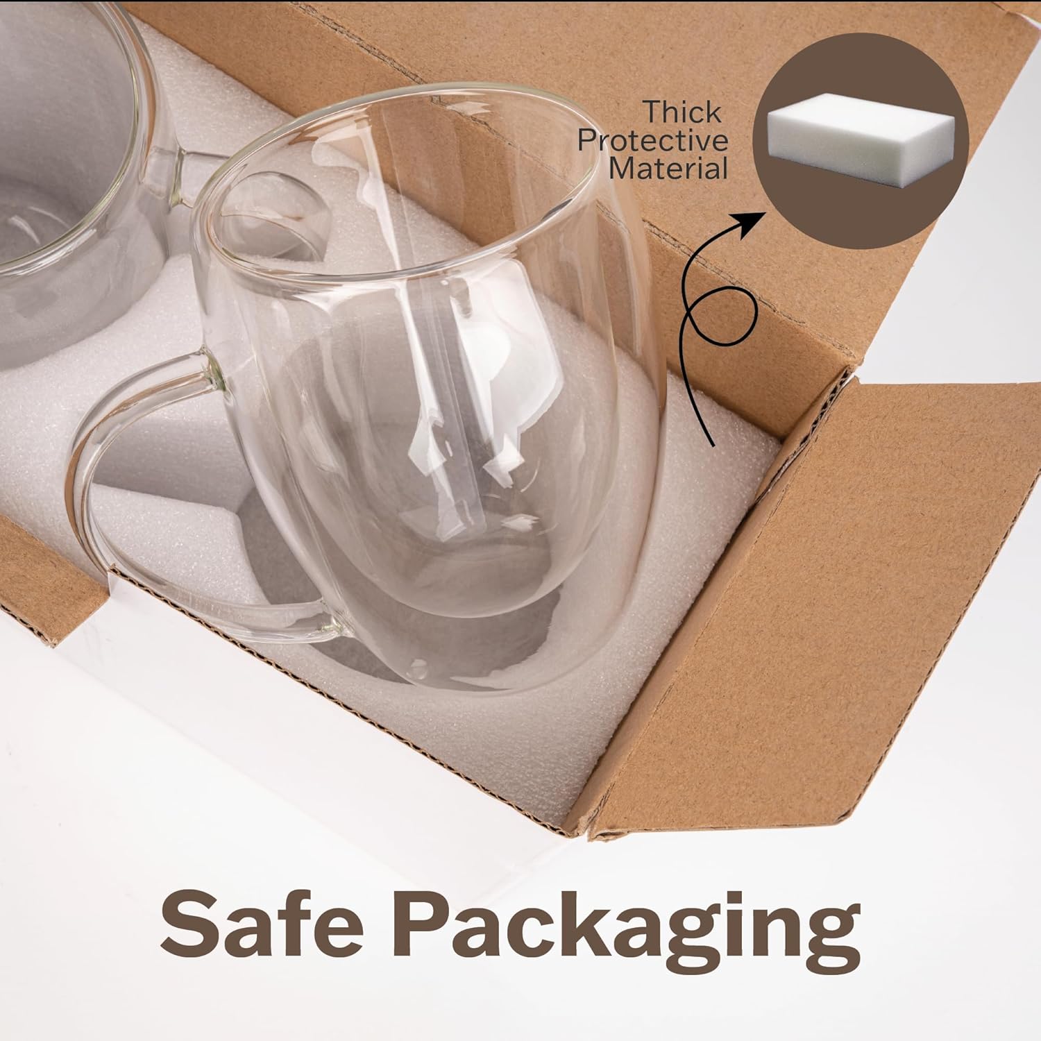 POWERLIX Paquete de 2 tazas de café transparentes de doble pared de 12 onzas con asa, aislamiento de vidrio de doble pared, tazas de vidrio