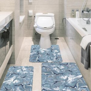 VENESSCO Juego de 3 alfombras de baño de microfibra ultra suave, antideslizante, absorbente, alfombra de baño con ondas de agua y alfombra de VENESSCO Juego de 3 alfombras de baño de microfibra ultra suave, antideslizante, absorbente, alfombra de baño con ondas de agua y alfombra de