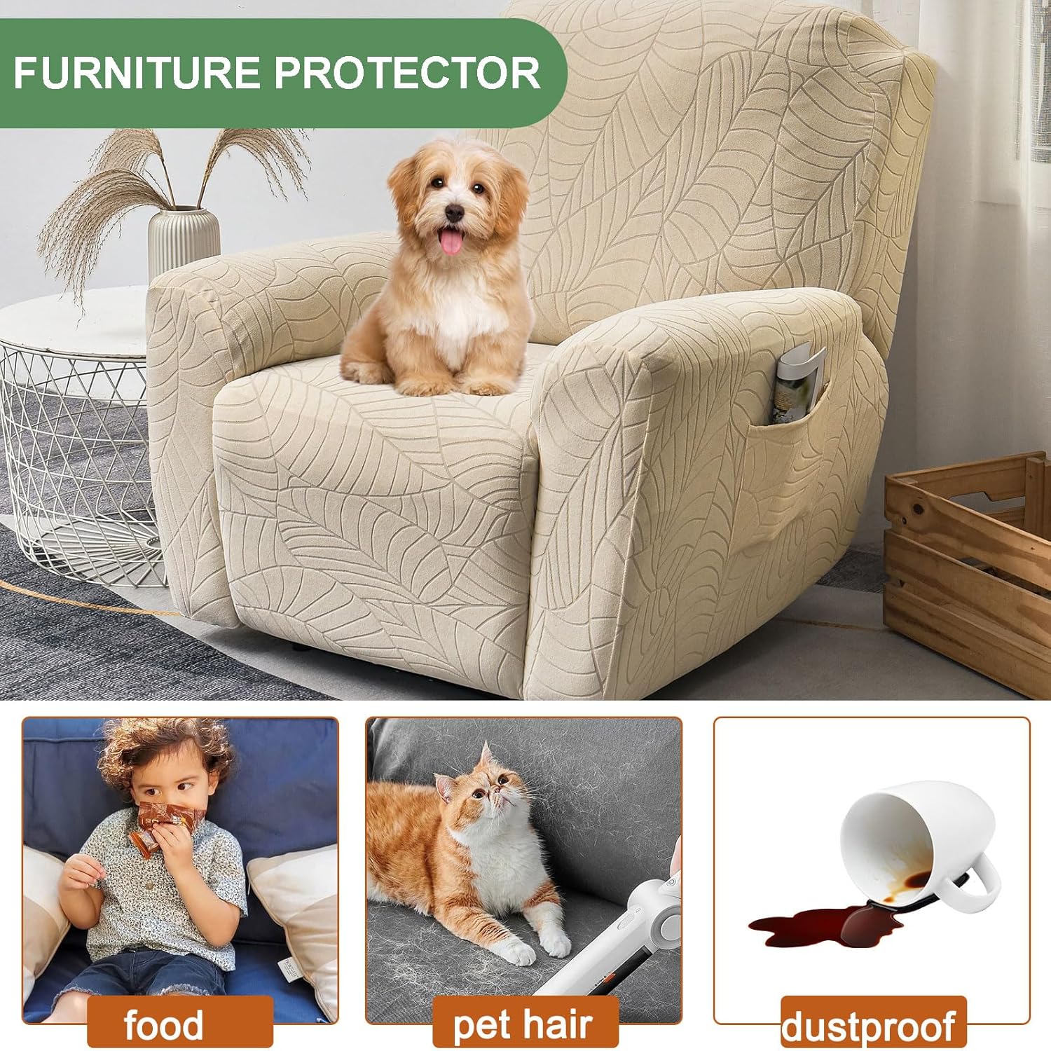 HAOYONG Fundas reclinables elásticas de jacquard Lazyboy, funda reclinable de 4 piezas para sillón reclinable de 1 asiento, fundas para sofá