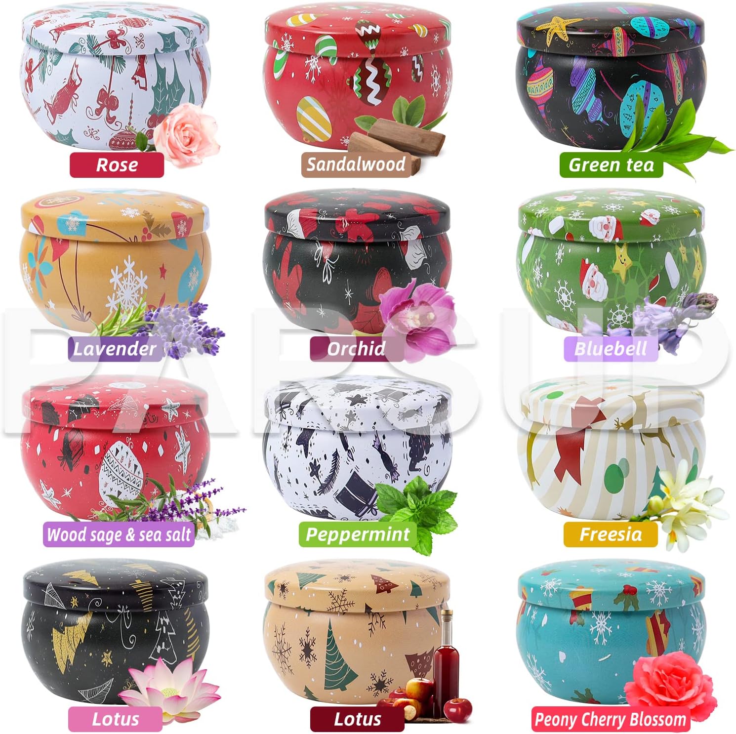 12 velas perfumadas de Navidad, velas en tarro de 2.5 onzas, juego de 12 velas de fragancia navideña para mujeres, mamá, abuela, madrina, compañera