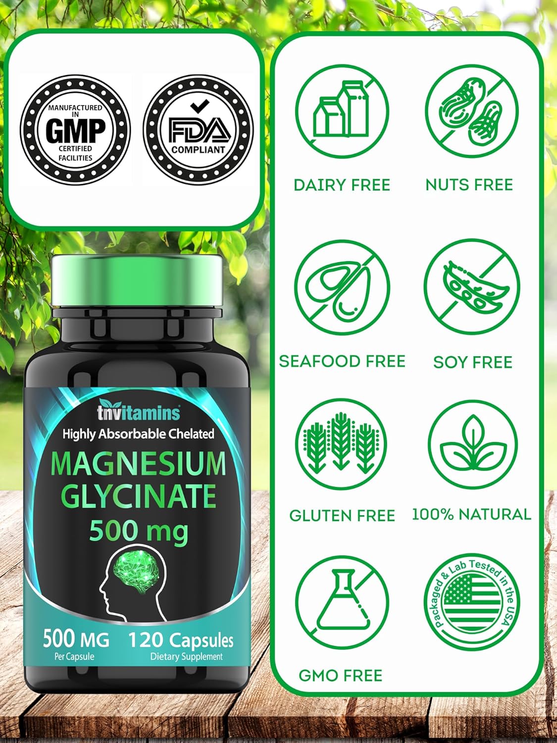 Glicinato de magnesio 500 mg por cápsula  120 unidades  Suministro de 4 meses  Suplemento de magnesio quelado puro para dormir, calma, nervios,