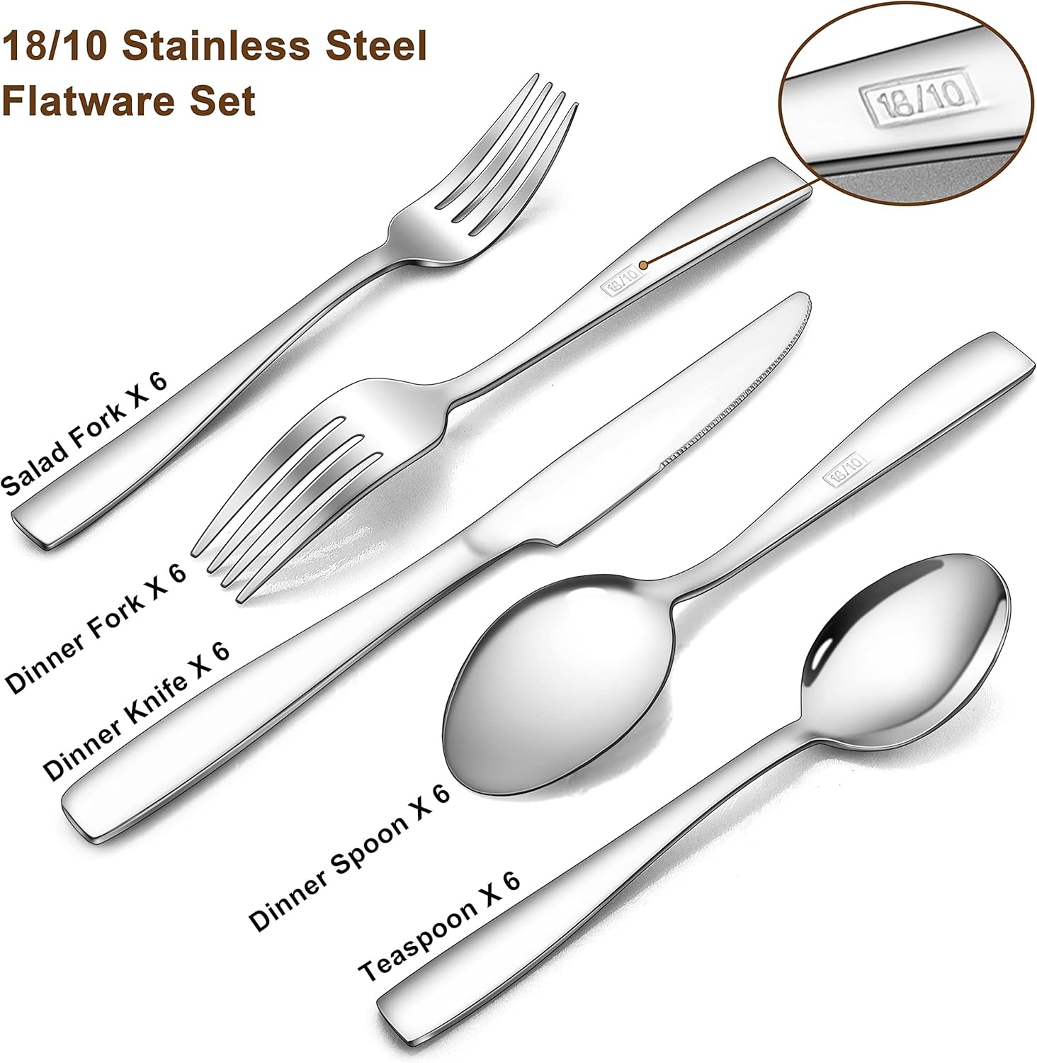 Homikit Juego de cubiertos 1810, 30 piezas de cubiertos de acero inoxidable para 6, vajilla de metal elegante para restaurante casero, bonito y