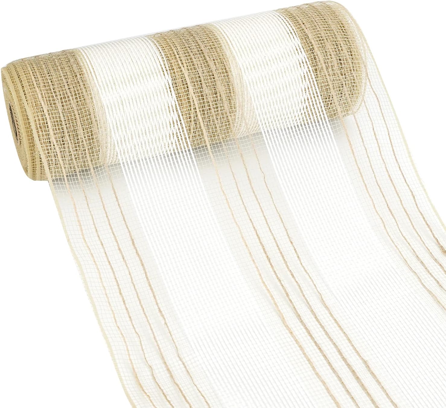 MEEDEE Cinta de malla de yute de 10 pulgadas, cinta de malla de yute natural y blanca de rayas anchas para otoño, Navidad, corona de arpillera,