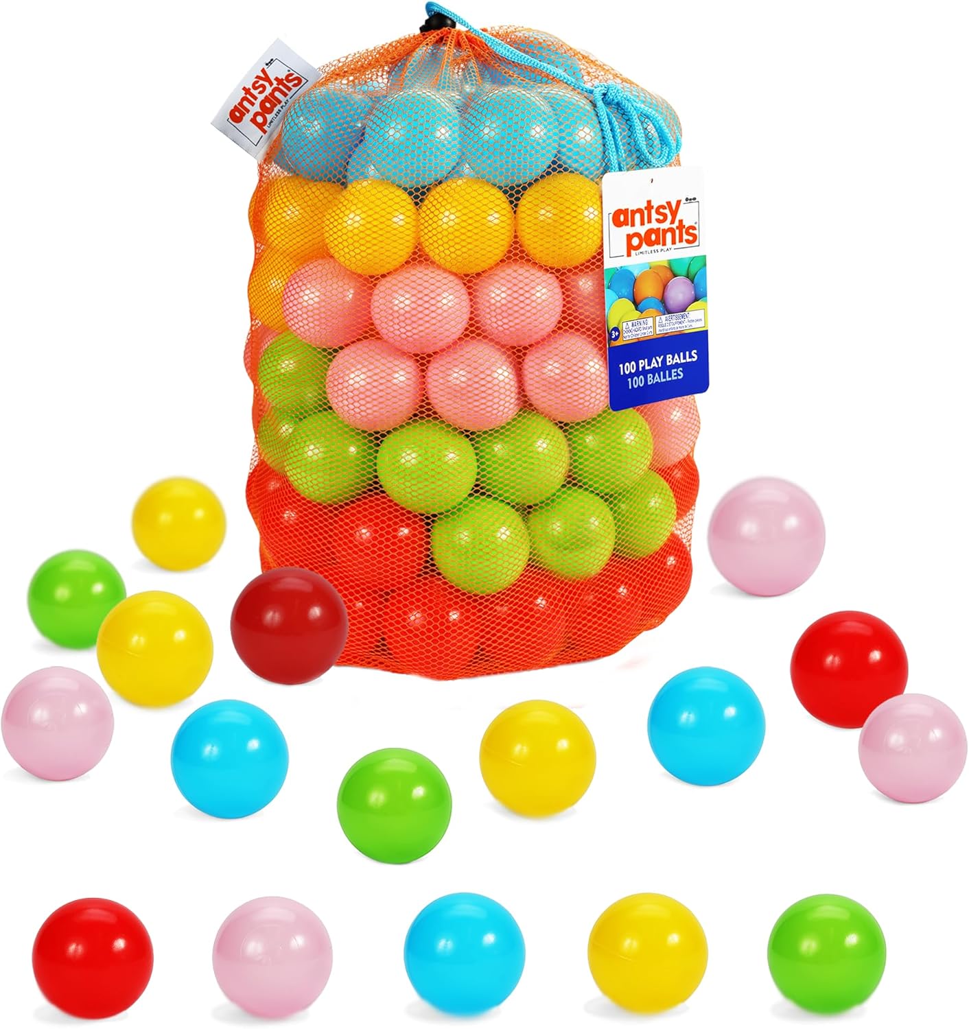 Flybar Pantalones Antsy  Pelotas para pozo de bolas, pozo de pelotas para niños pequeños de 1 a 3 años, materiales no tóxicos, ligeros, 5 colores,