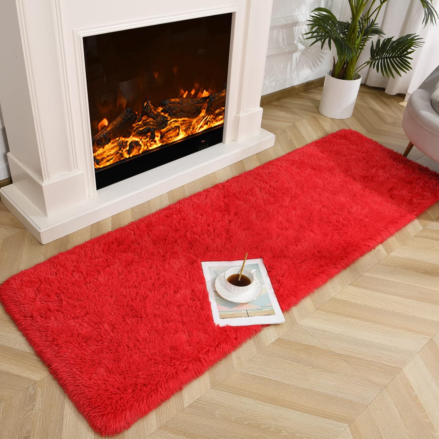 Jelymark – Alfombra de interior peluda, mullida y supersuave para dormitorio, de 2 x 6pies, para sala de estar, decoración del hogar, dormitorio y