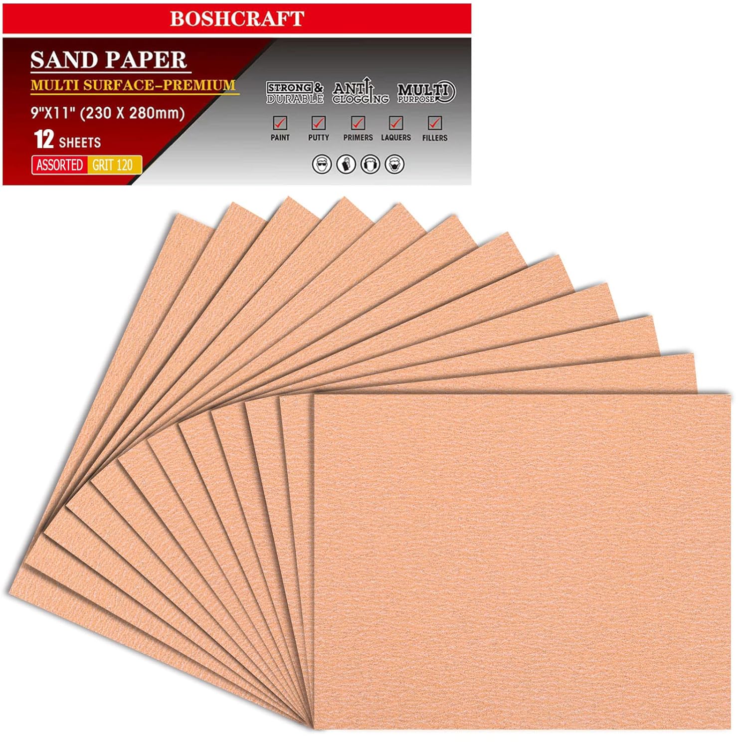 Papel de lija de grano 120, papel de lija surtido para muebles de madera, metal, lijadora de mano, juego de papel de lija, hojas de papel de lija