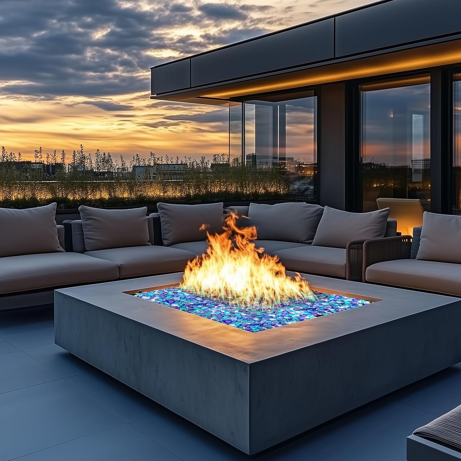 Vidrio para hoguera de 10 libras, cuentas de vidrio reflectantes de 12 pulgada para hoguera y chimenea al aire libre, color mixto de alto brillo