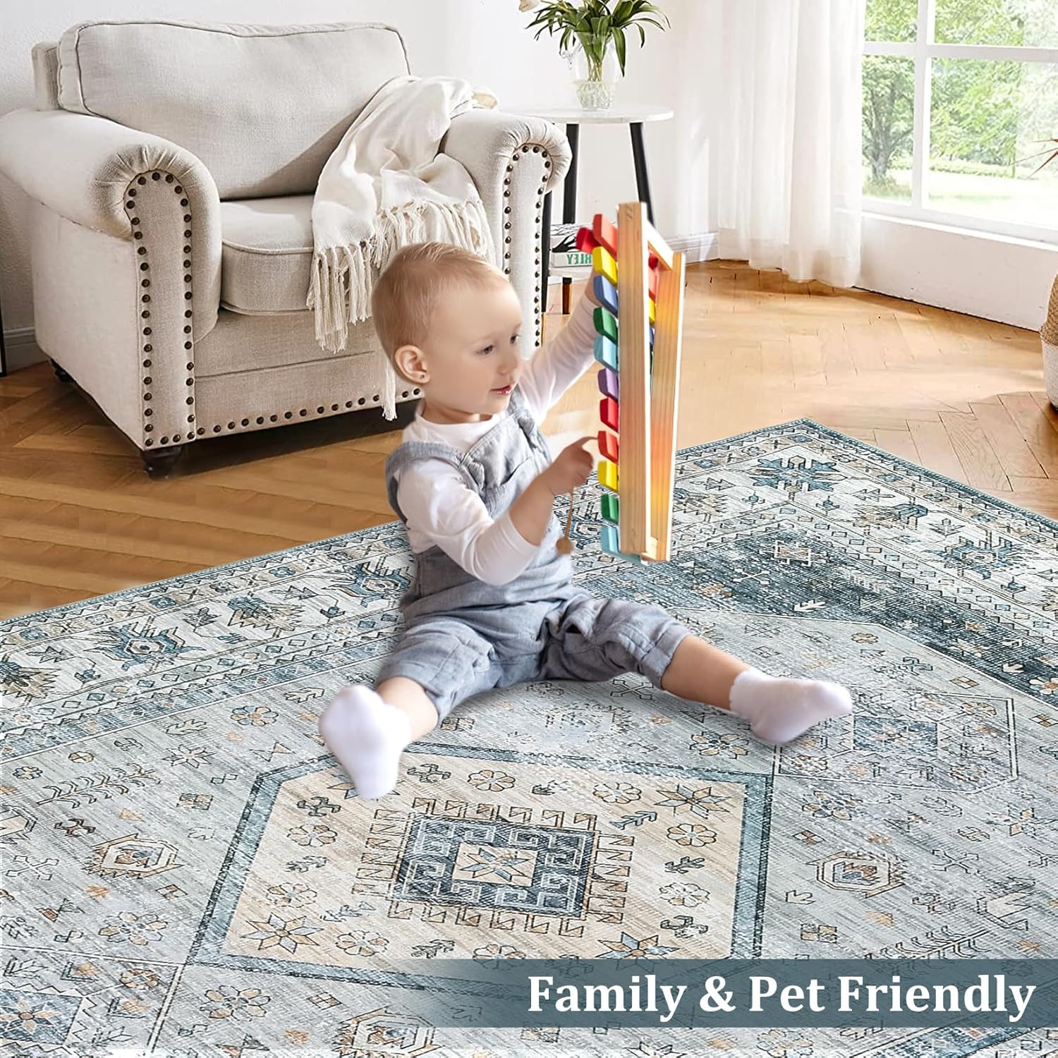 Alfombra de pasillo larga de 2 x 6 pies, estilo vintage, resistente a las manchas, antideslizante, para dormitorio, sala de estar, pasillo,