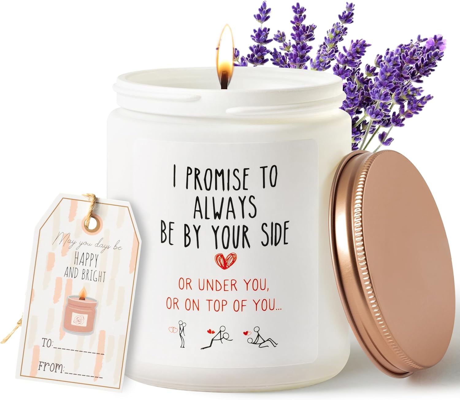 GROBRO7 Vela en tarro de regalo para novio, marido, mujer, I Promise to Always Be by Your Side or Under You or On Top – Velas perfumadas de cera de