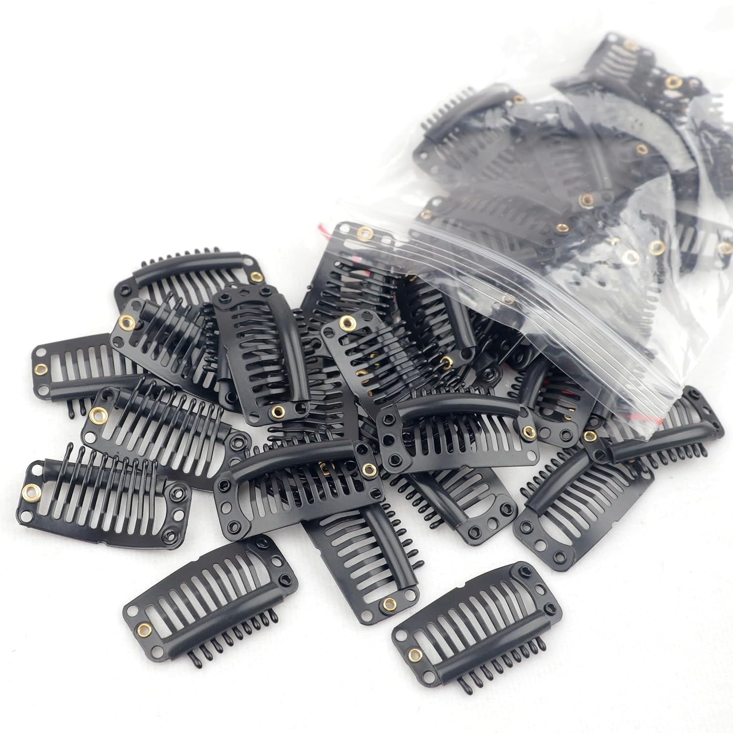 Liqusee 50 clips metálicos a presión de 9 dientes y 6 agujeros para extensiones de cabello, extensiones de cabello, clips de peluca de peine a