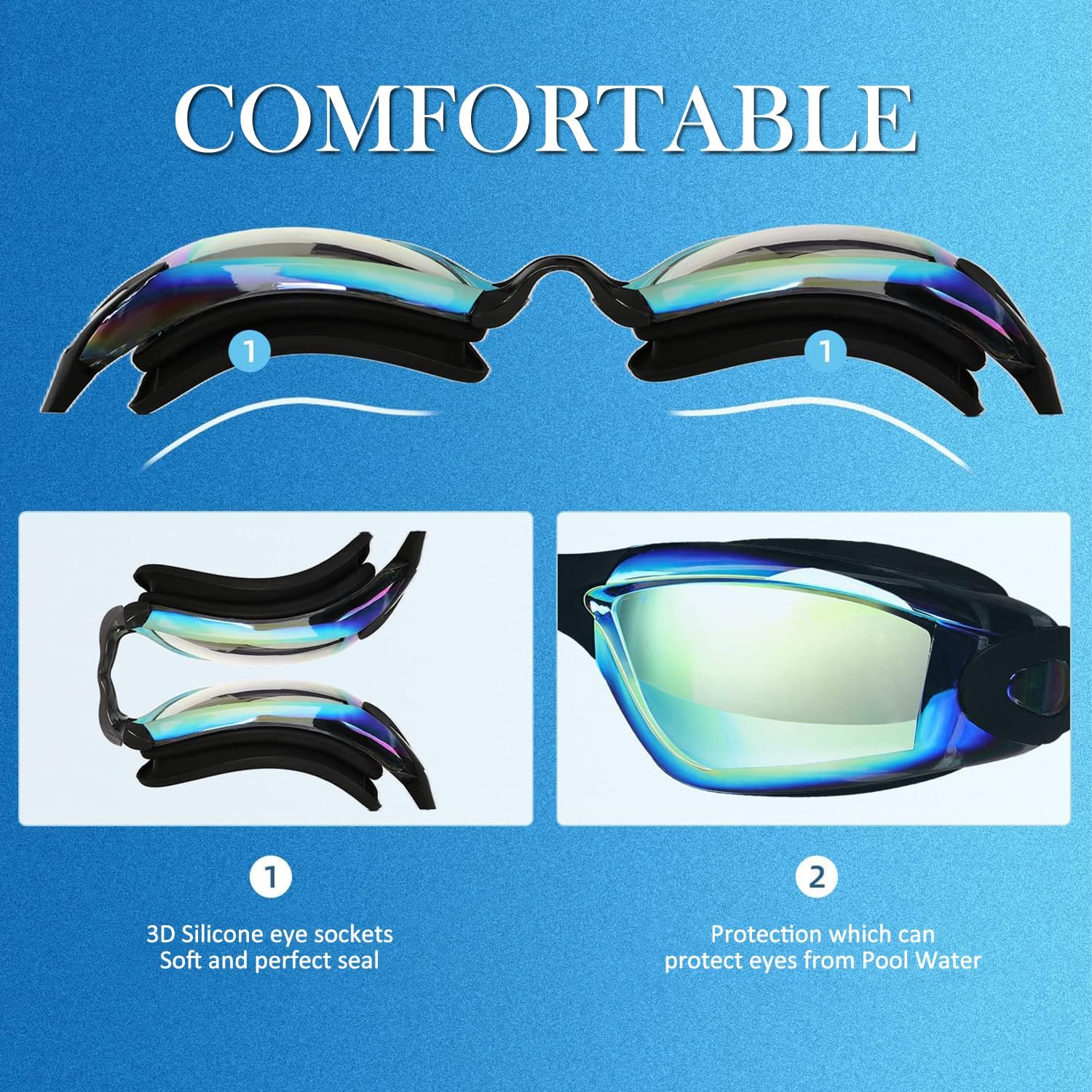 Gafas de natación antivaho sin fugas, protección completa para adultos, hombres, mujeres y jóvenes