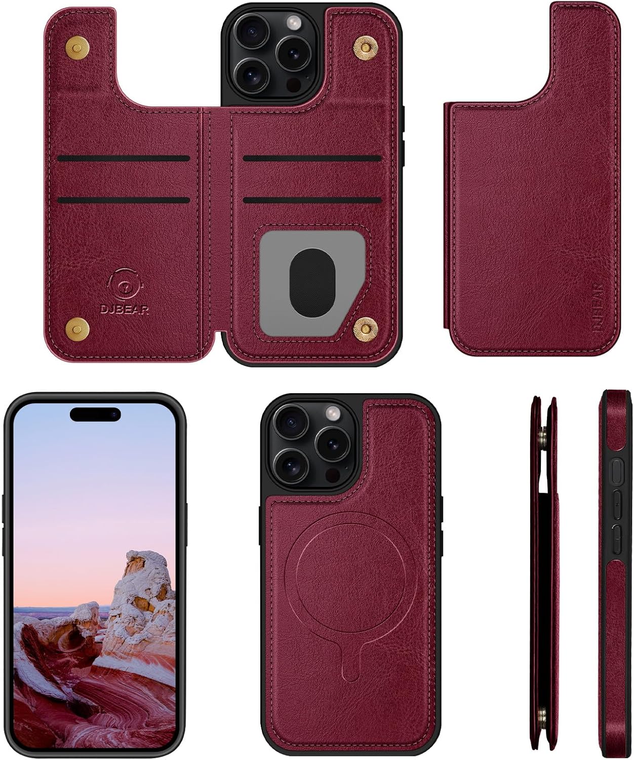 Funda tipo cartera para iPhone 15 Pro Max de 6.7 pulgadas (compatible con Magsafe), magnética 2 en 1 desmontable funda trasera con tapa abatible,