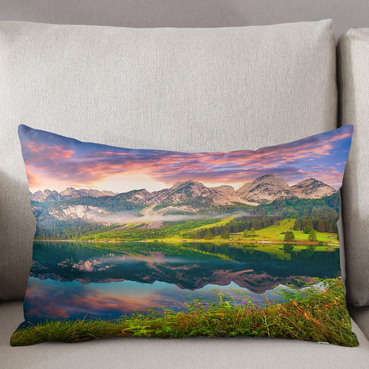 T&H XHome Fundas de almohada de 12 x 20 pulgadas, paisajes naturales, hermosas fundas de almohada de microfibra cepillada suave con cierre de