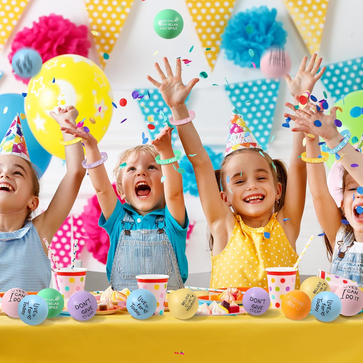 72 bolas motivacionales para el estrés, regalos de graduación, recuerdos de fiesta, incluye 36 mini bolas de espuma de 1.97 pulgadas y 36 pulseras