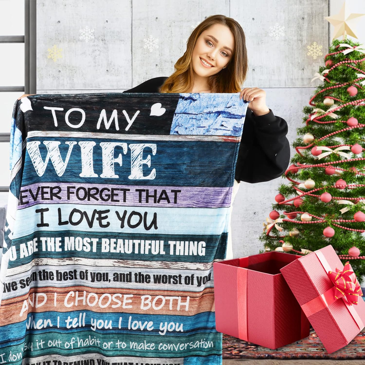 Regalos para esposa de parte del marido, aniversario, boda, cumpleaños, ideas de regalo para mi esposa, manta con texto en inglés “I Love You”,