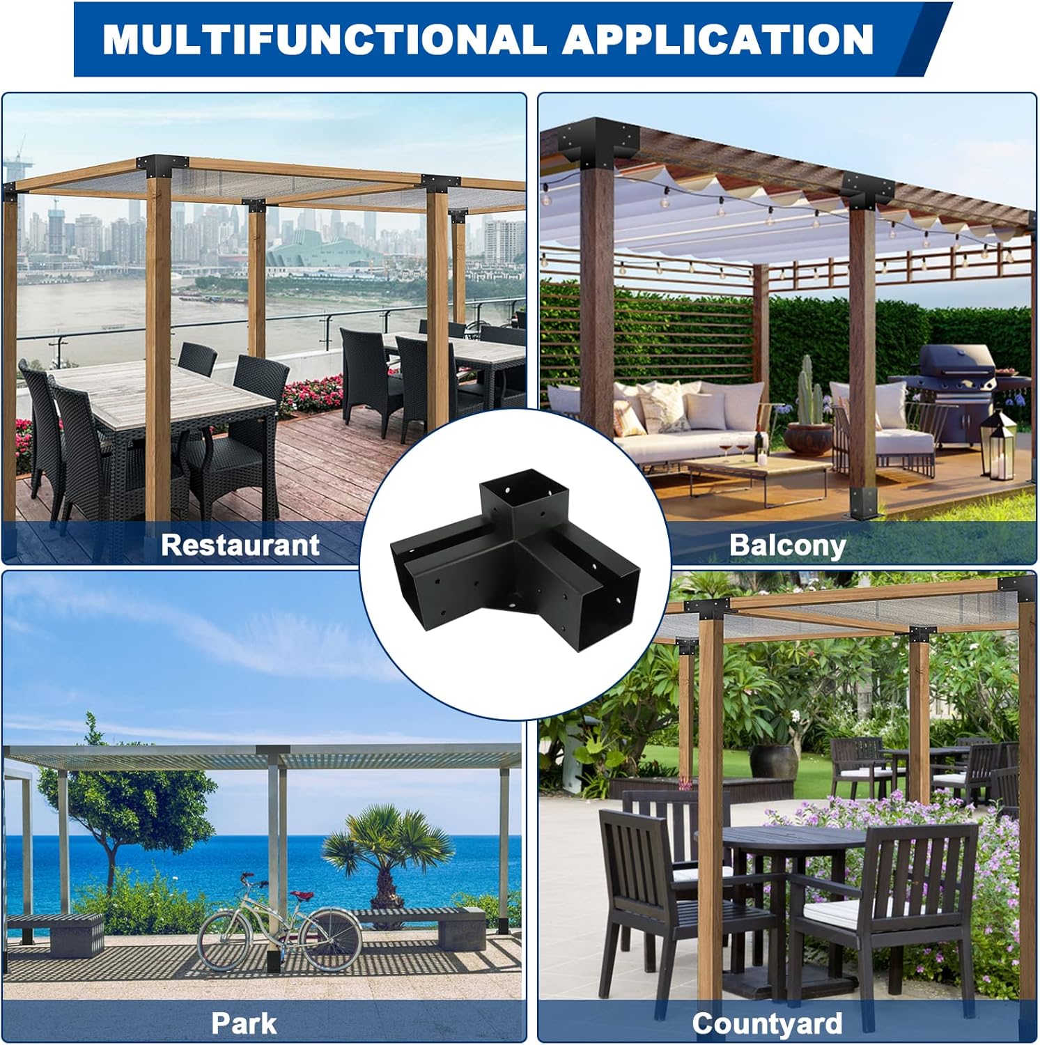 Pergola – Juego de soportes para cenador Nopwer – Soporte de esquina de ángulo recto de 3 vías para vigas de madera de 4 x 4 pulgadas