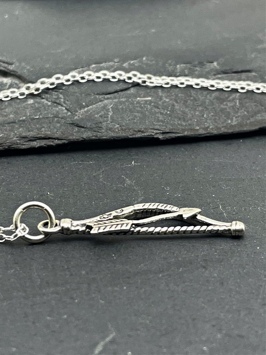 Sterling Silver Bow & Arrow Archery Nature 3D Charm Necklace, 18″
