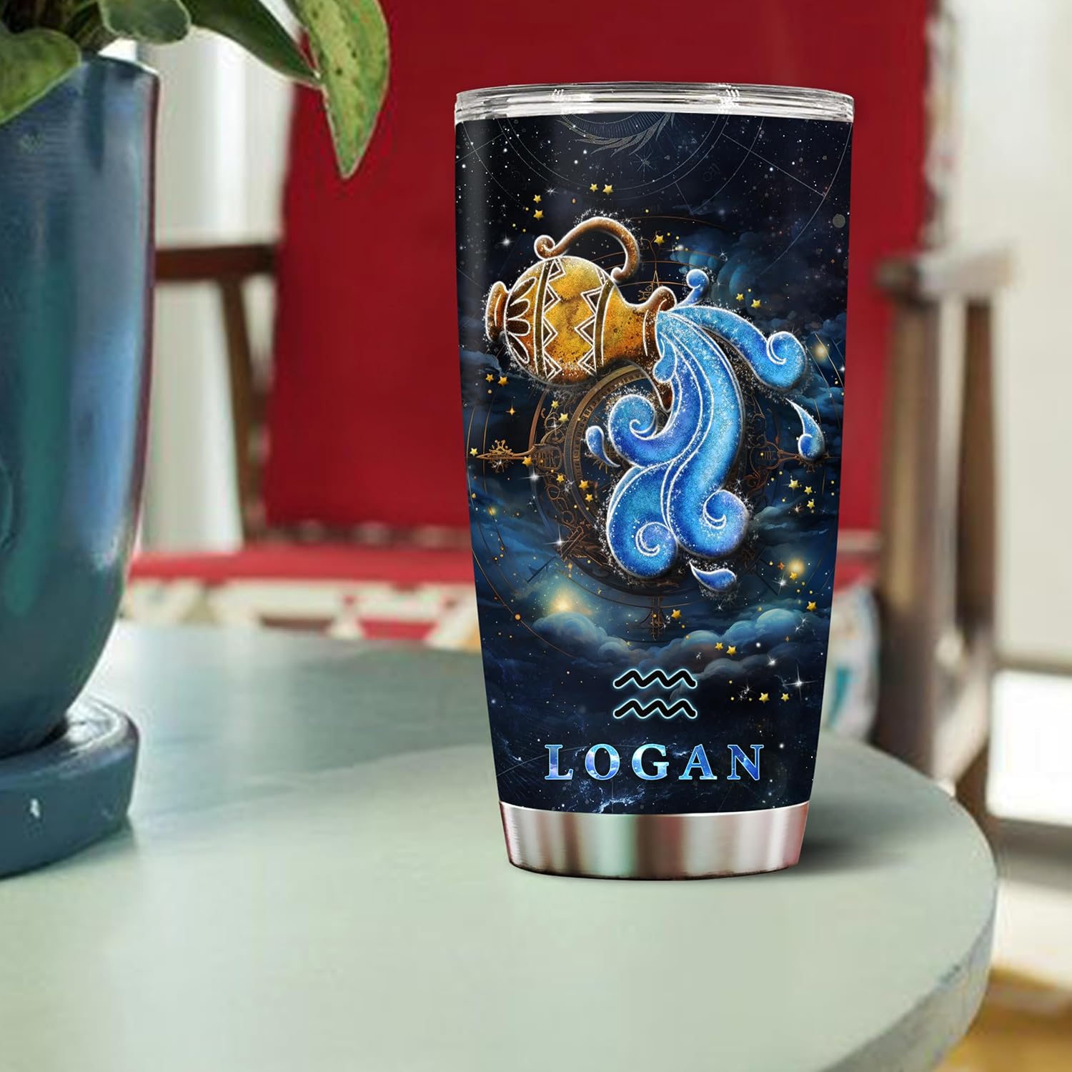 WONWIX Regalos personalizados de acuario para hombres, taza de café de acero inoxidable de 20 onzas, constelación del zodiaco, astrología, regalo