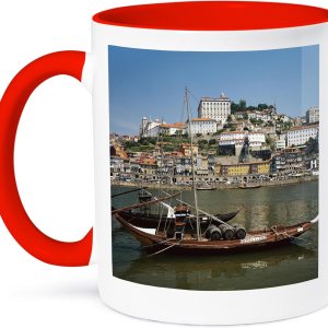3dRose Portugal Porto Boat with Wine Barrels On The Douro River – Taza de dos tonos, 11 onzas, color rojo 3dRose Portugal Porto Boat with Wine Barrels On The Douro River – Taza de dos tonos, 11 onzas, color rojo
