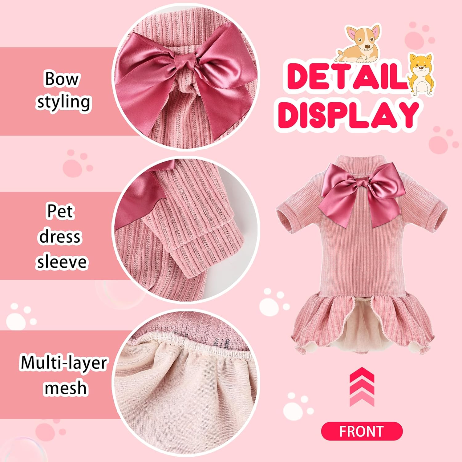 Vestido para perro, lindo vestido de corbatín, arnés y correa, ropa para caminar para perros, faldas, ropa para mascotas para perros pequeños,