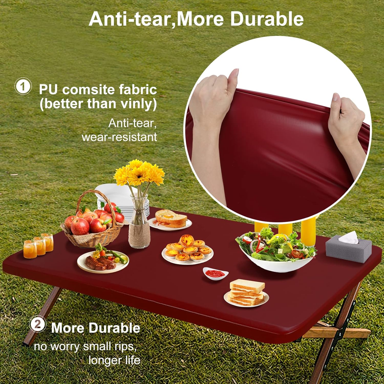 Mantel rectangular de poliuretano con diseño triple, antidesgarros, lavable, elástico, suave al tacto, impermeable, a prueba de aceite, para picnic,