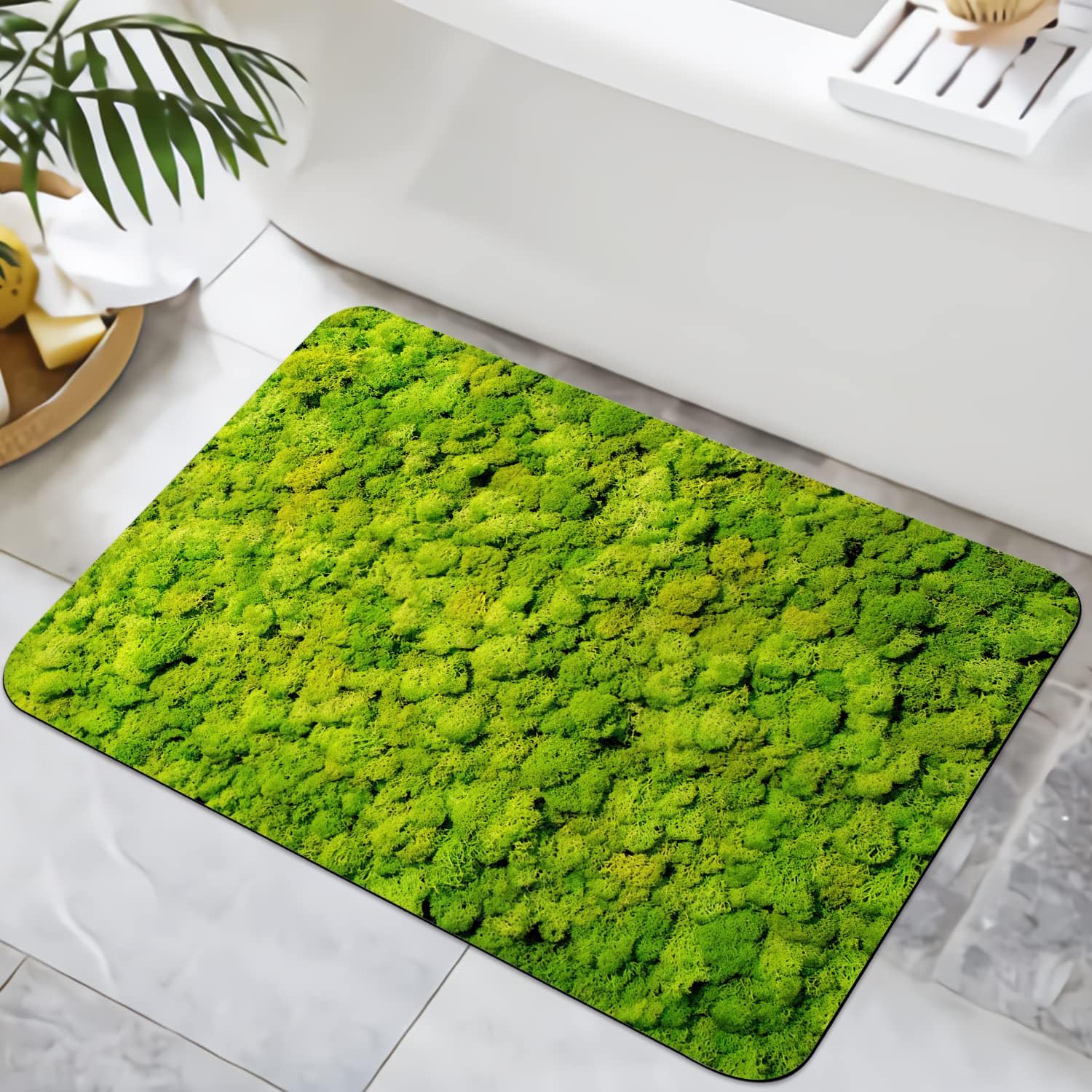Alfombra de baño de musgo verde para baño, ducha, bañera, impresión 3D, decoración de granja, pequeña, delgada, antideslizante, lavable, 16 x 24