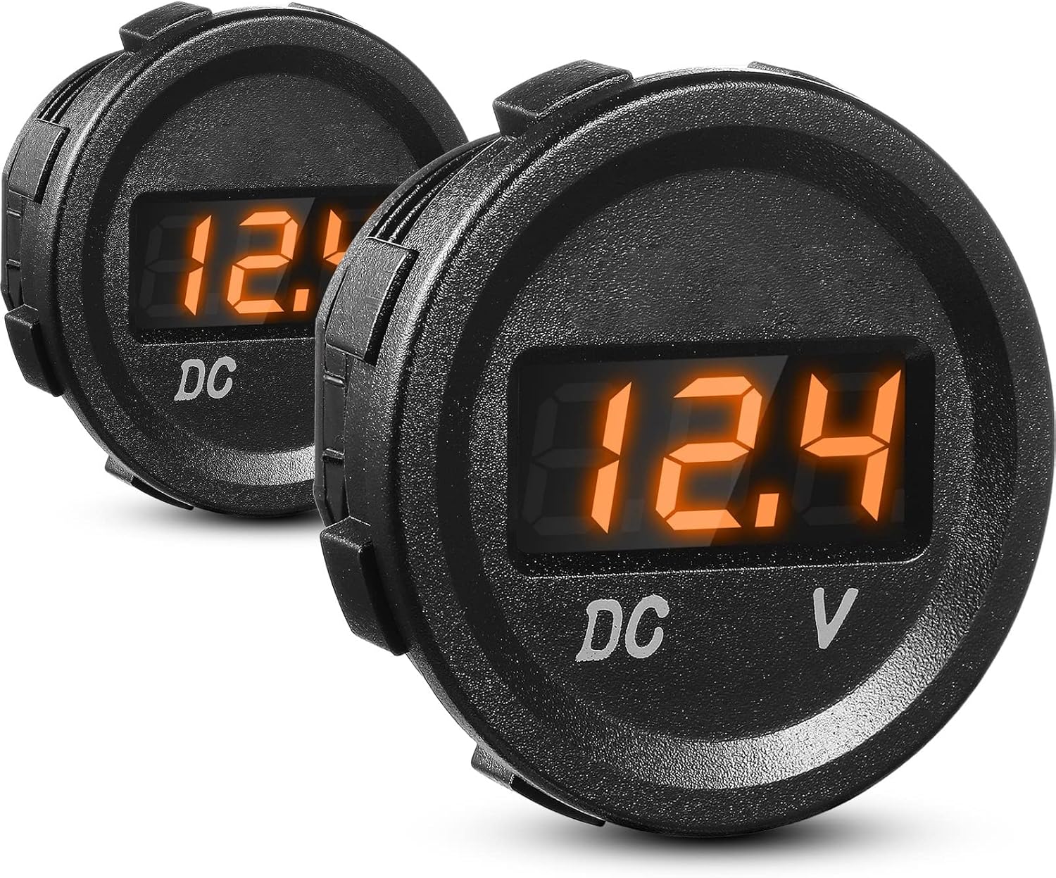 2 unidades de medidor de voltaje de automóvil de corriente directa de 12 V, pantalla LED, voltímetro digital de panel redondo, voltímetro compatible