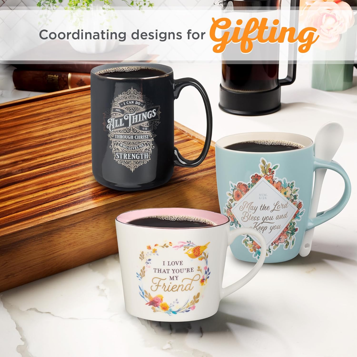 Christian Art Gifts Taza de cerámica floral para café y té de 13 onzas, taza inspiradora de las Escrituras para mujeres I Love that You’re My Friend
