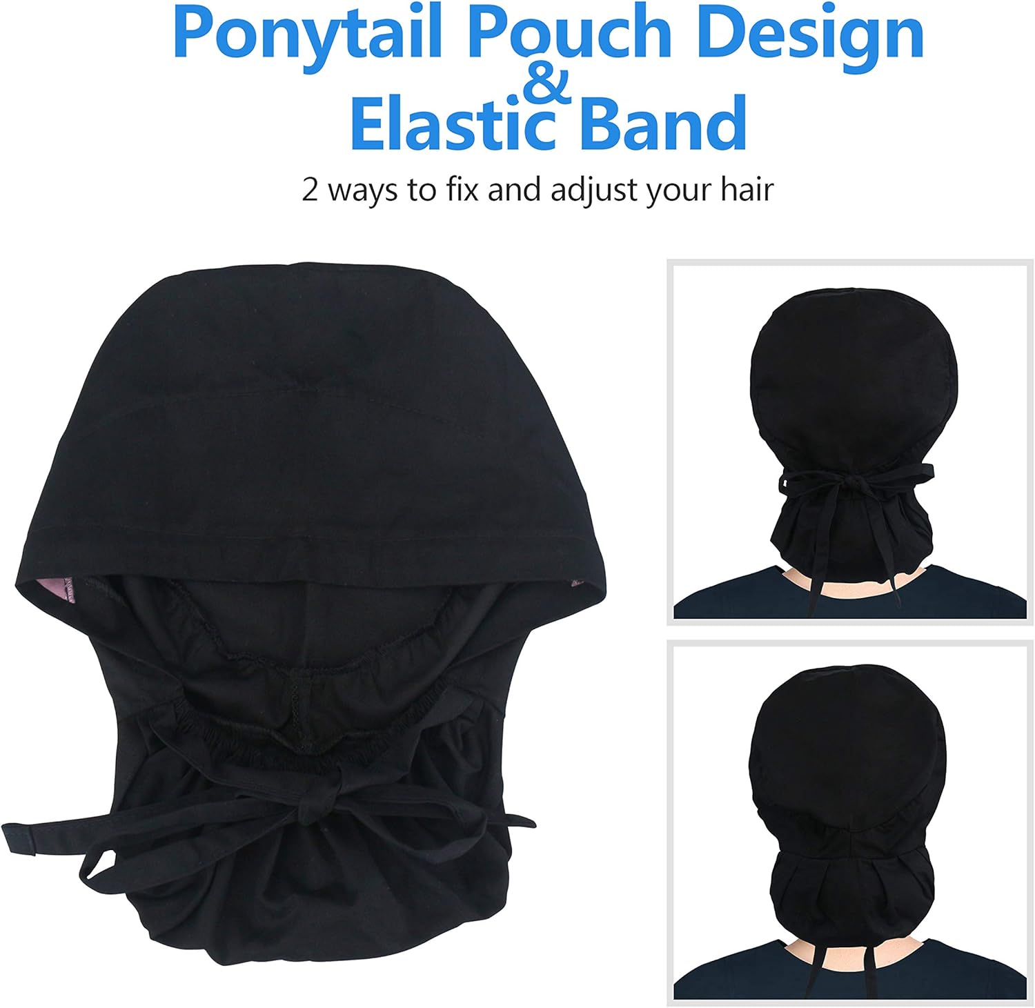 QBA Gorra de trabajo ajustable con botón, gorro de trabajo de algodón forrado de satén, banda para el sudor, vendaje elástico para atar en la