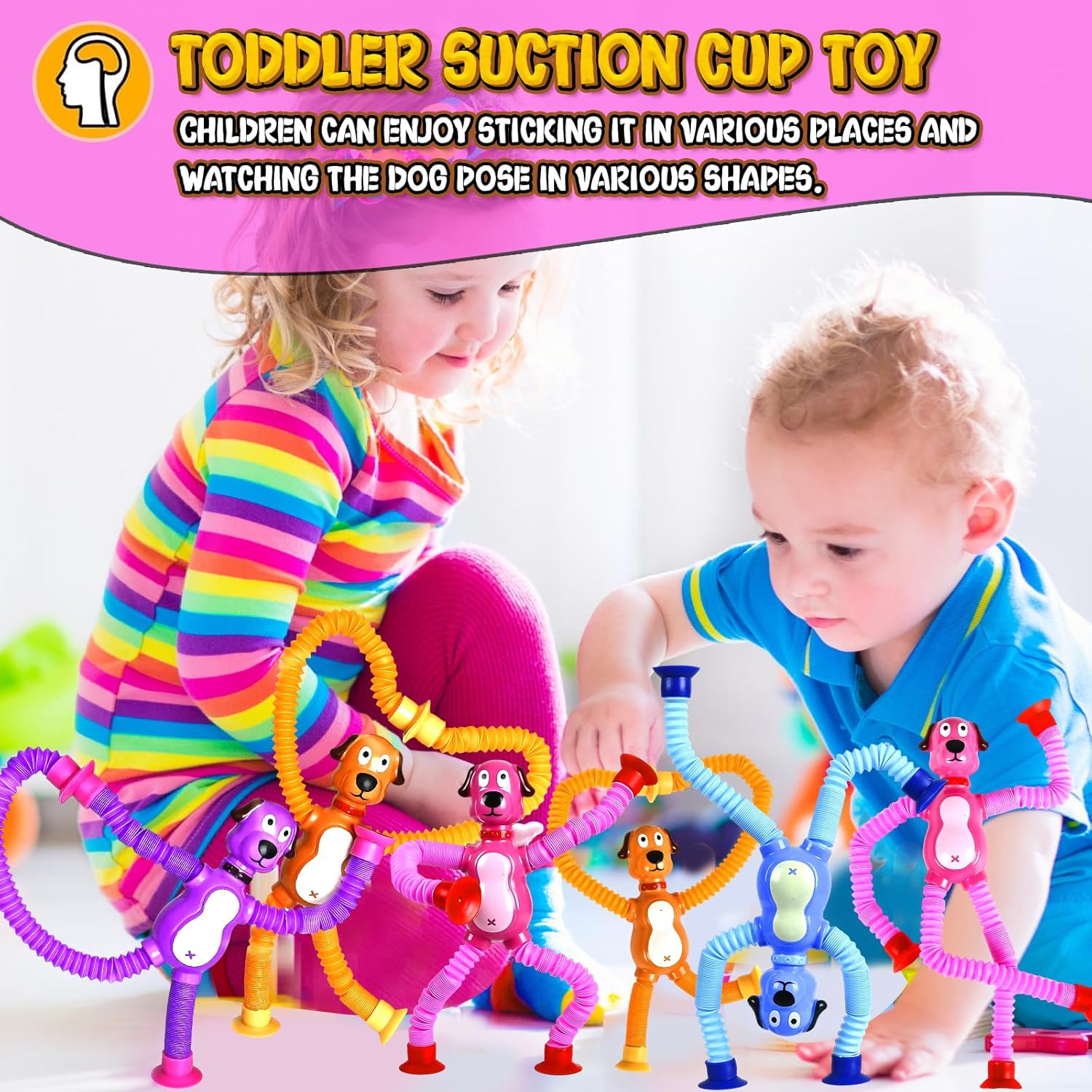 CHESLICR Juguetes sensoriales para autismo para niños pequeños, 2 piezas, con ventosa, juguetes para perro, tubos para apretar, juguetes para