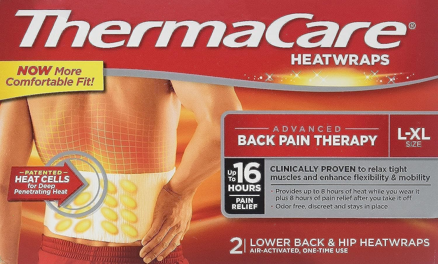 Thermacare Envolturas térmicas para la espalda baja y la cadera, LXL, 8 horas-2ct