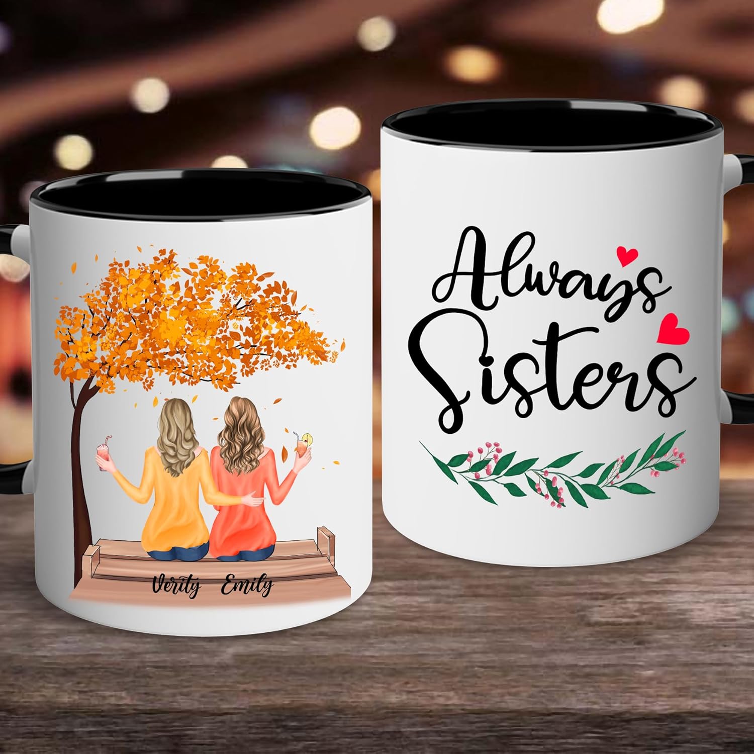 Taza personalizada para hermana (2 mujeres) personalizada de 11 onzas, 15 onzas, taza de cerámica para hermana, mejores amigas con avatares,