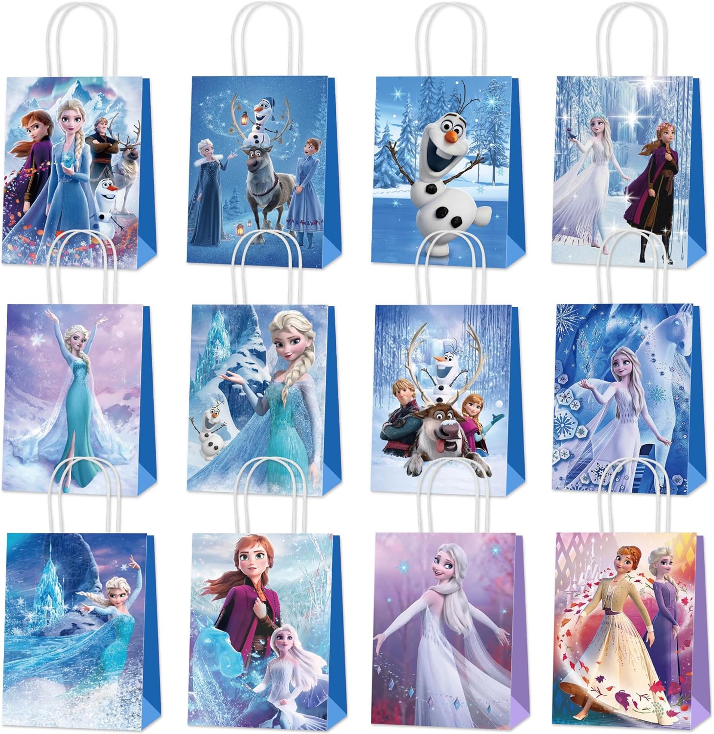 Quilota 24 suministros mágicos de fiesta de cumpleaños de Frozen para niñas, bolsas de regalo de princesa con asas, bolsas de regalo de dulces para