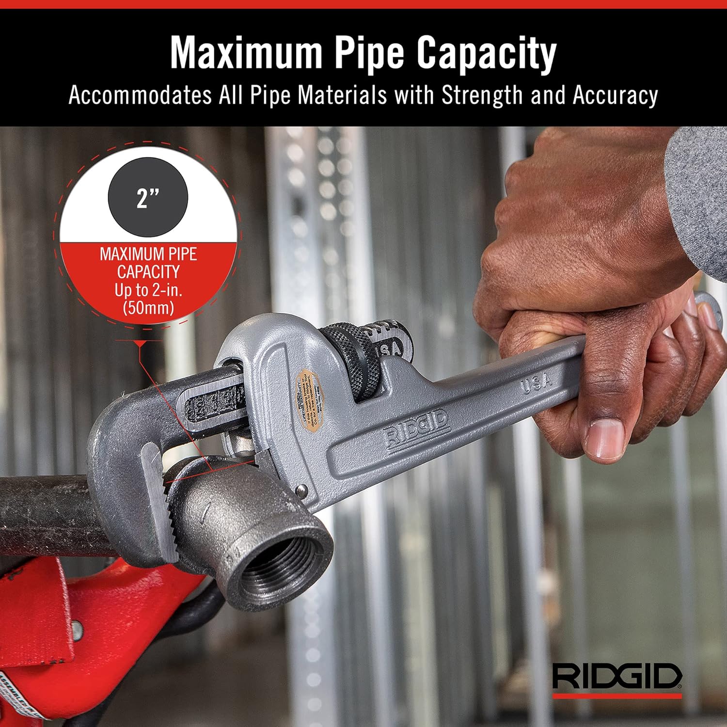 RIDGID 47057 Llave de tubo recta de aluminio modelo 812, llave de fontanería de 12 pulgadas, plata, pequeña y llave de tubo de plomería recta de